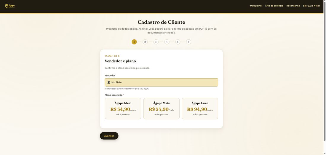Cadastro sistema interno Ágape